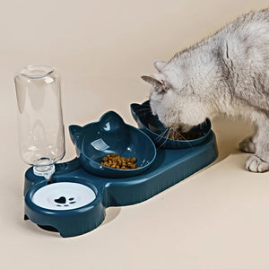 3-in-1 cat food and water bowl- with cat eating with it