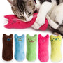 Interactive catnip cat toy, featuring a cat playing with a colorful chew toy in various shapes.