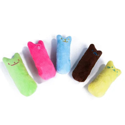Colorful plush interactive catnip cat toys in various shapes and sizes for playful cats.