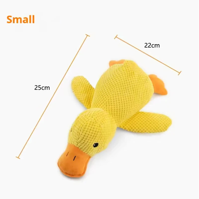 Small interactive duck dog toy measuring 22cm by 25cm ideal for pet play and boredom relief.