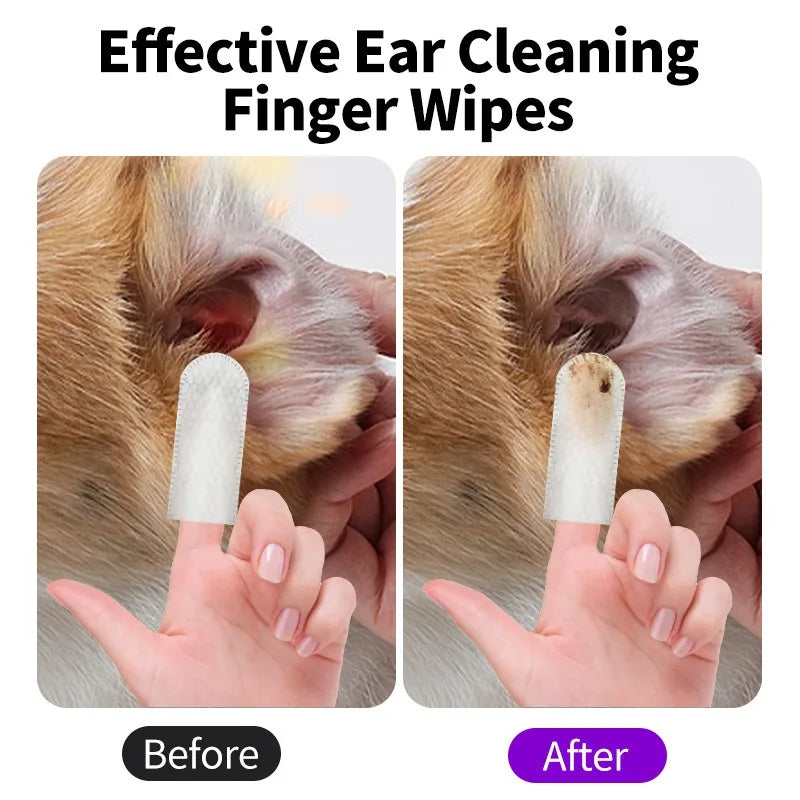 Pet Ear Cleaning Wipes for Dogs & Cats | Finger Ear Wipes 