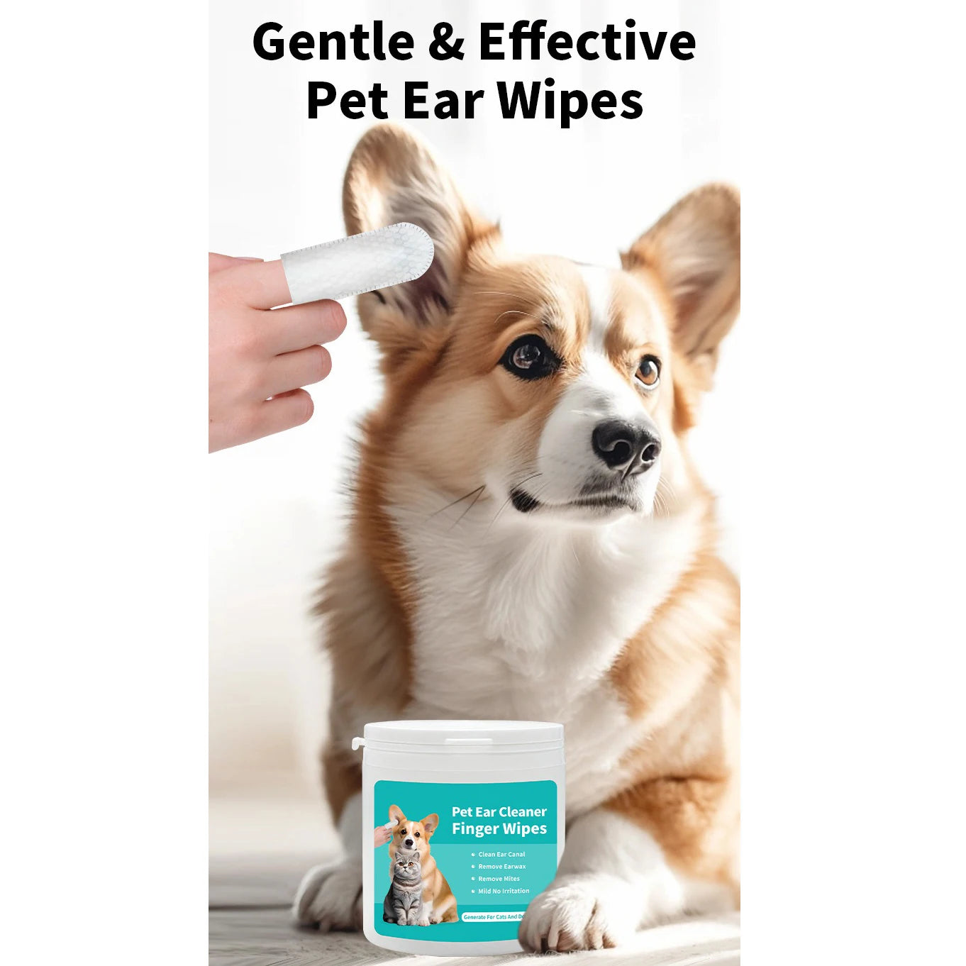 Pet Ear Cleaning Wipes for Dogs & Cats | Finger Ear Wipes